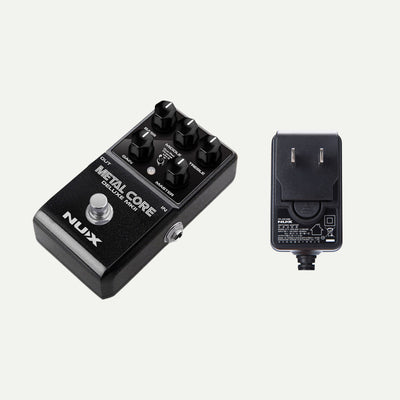 NUX Metal Core Deluxe MKII angled view next to the ACD-006A power adapter