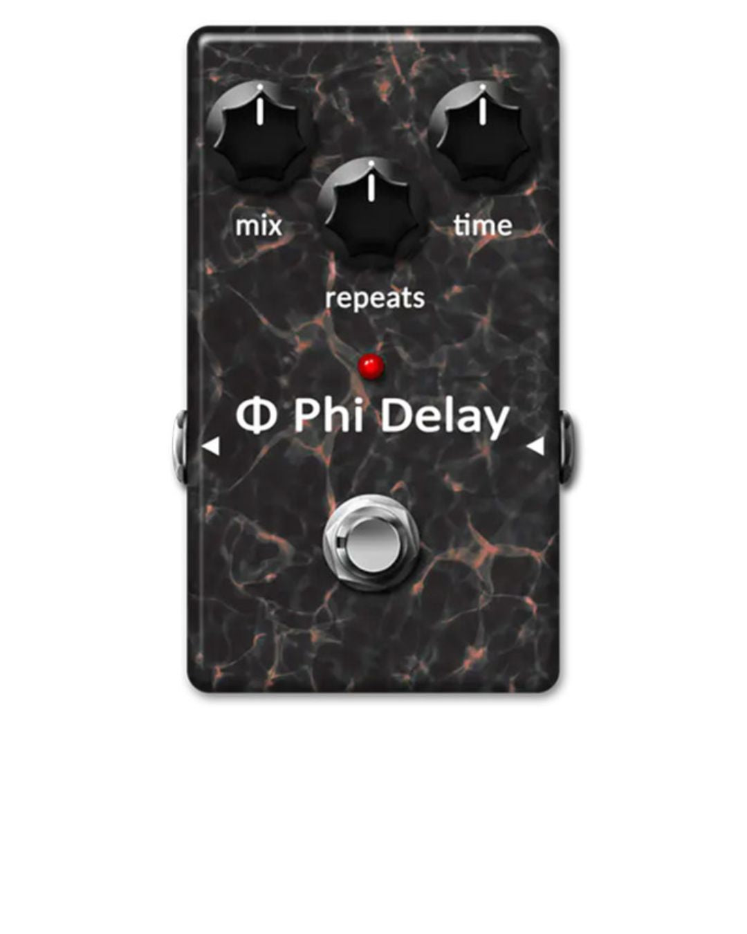 Guitar effects pedal with 'Phi Delay' on a white background