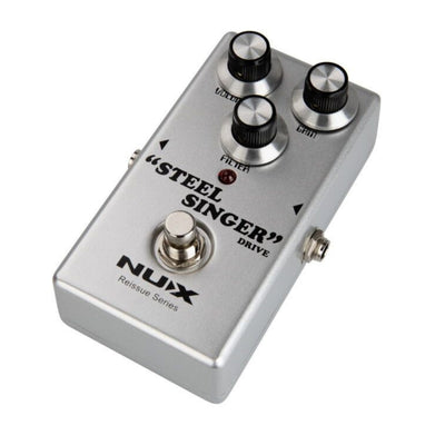 Guitar effects pedal with 'Steel Singer' and 'Nux' branding on a white background