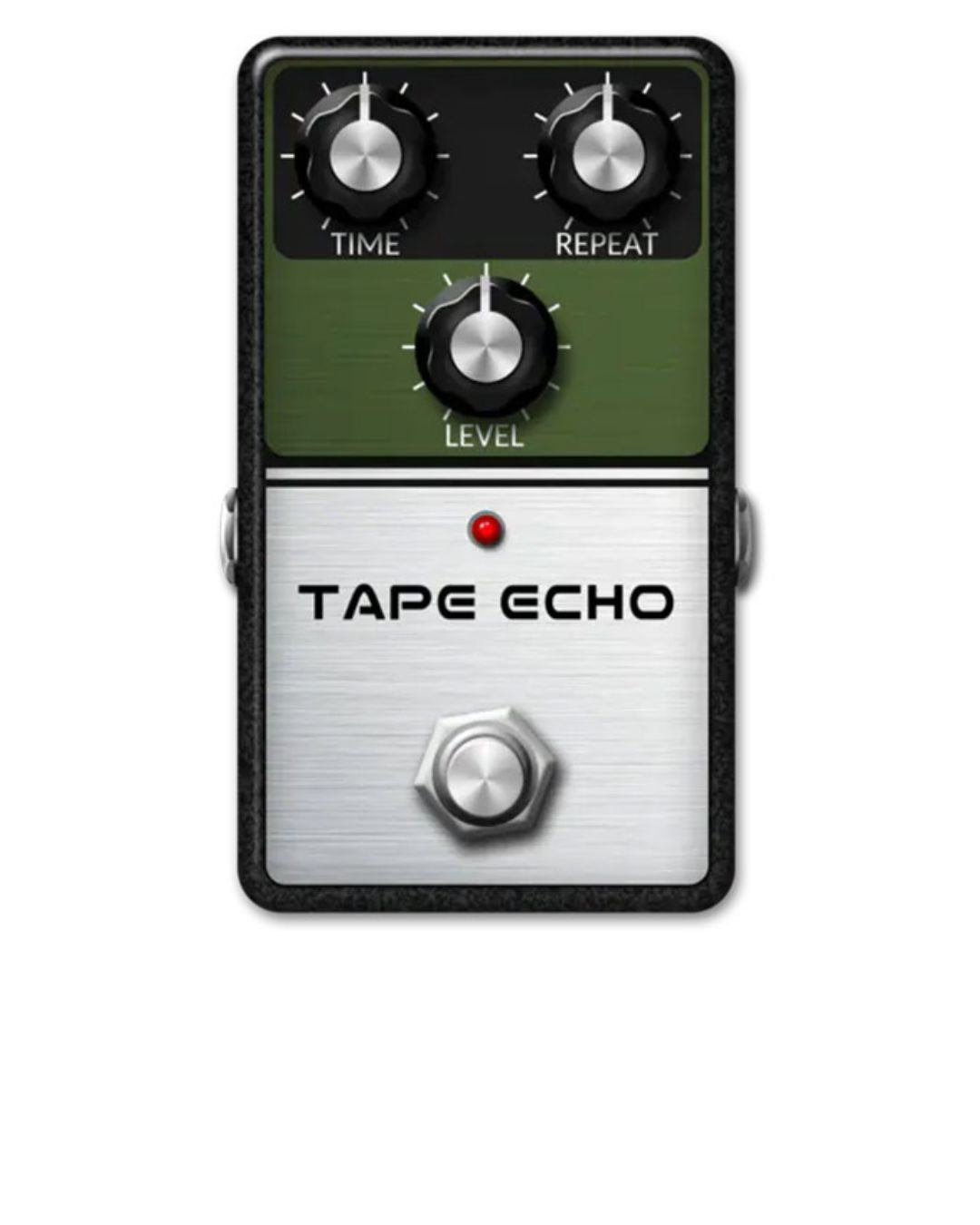 Guitar effects pedal labeled 'Tape Echo' with three knobs on a white background