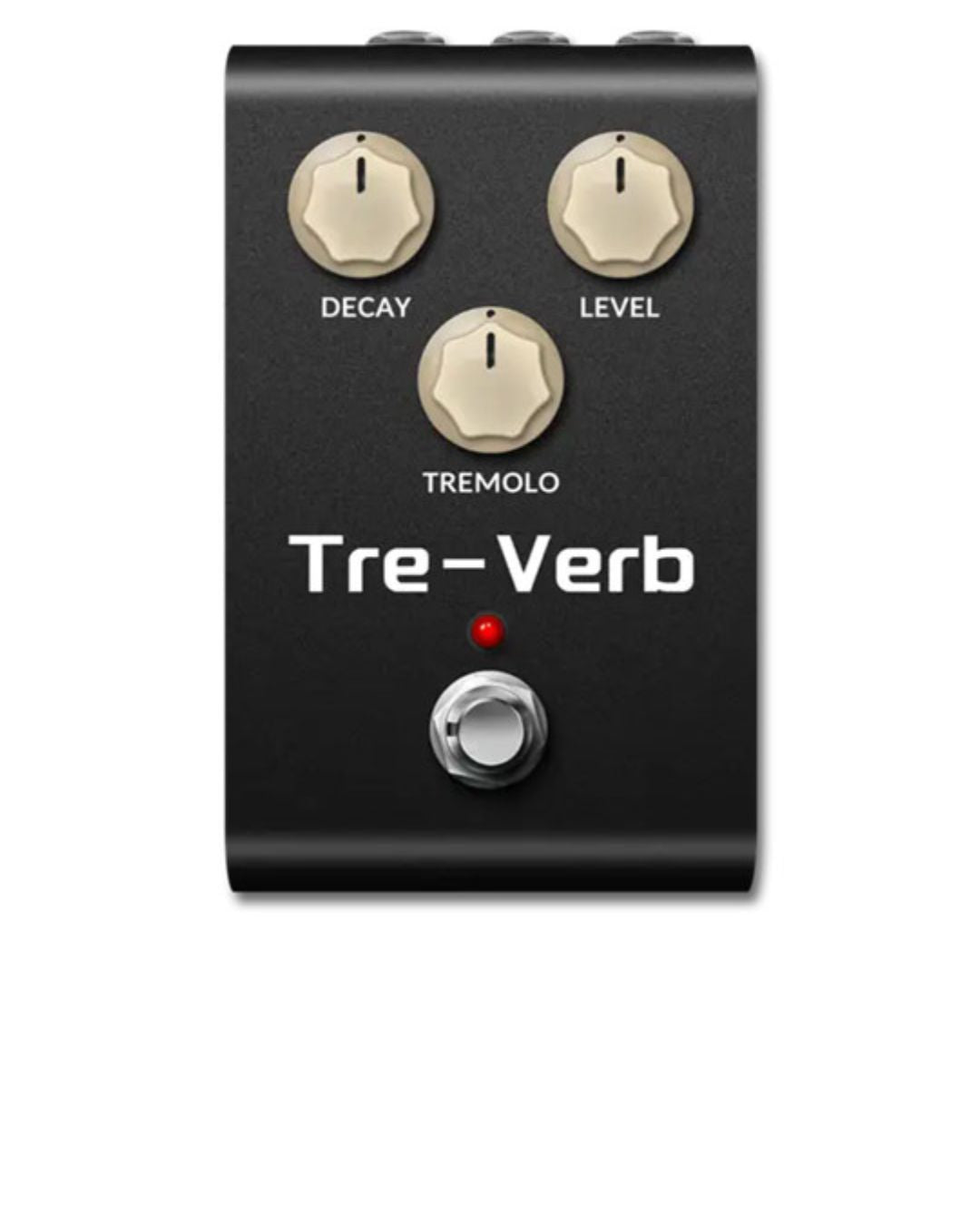 Tre-Verb guitar effects pedal with three knobs and a red LED on a white background