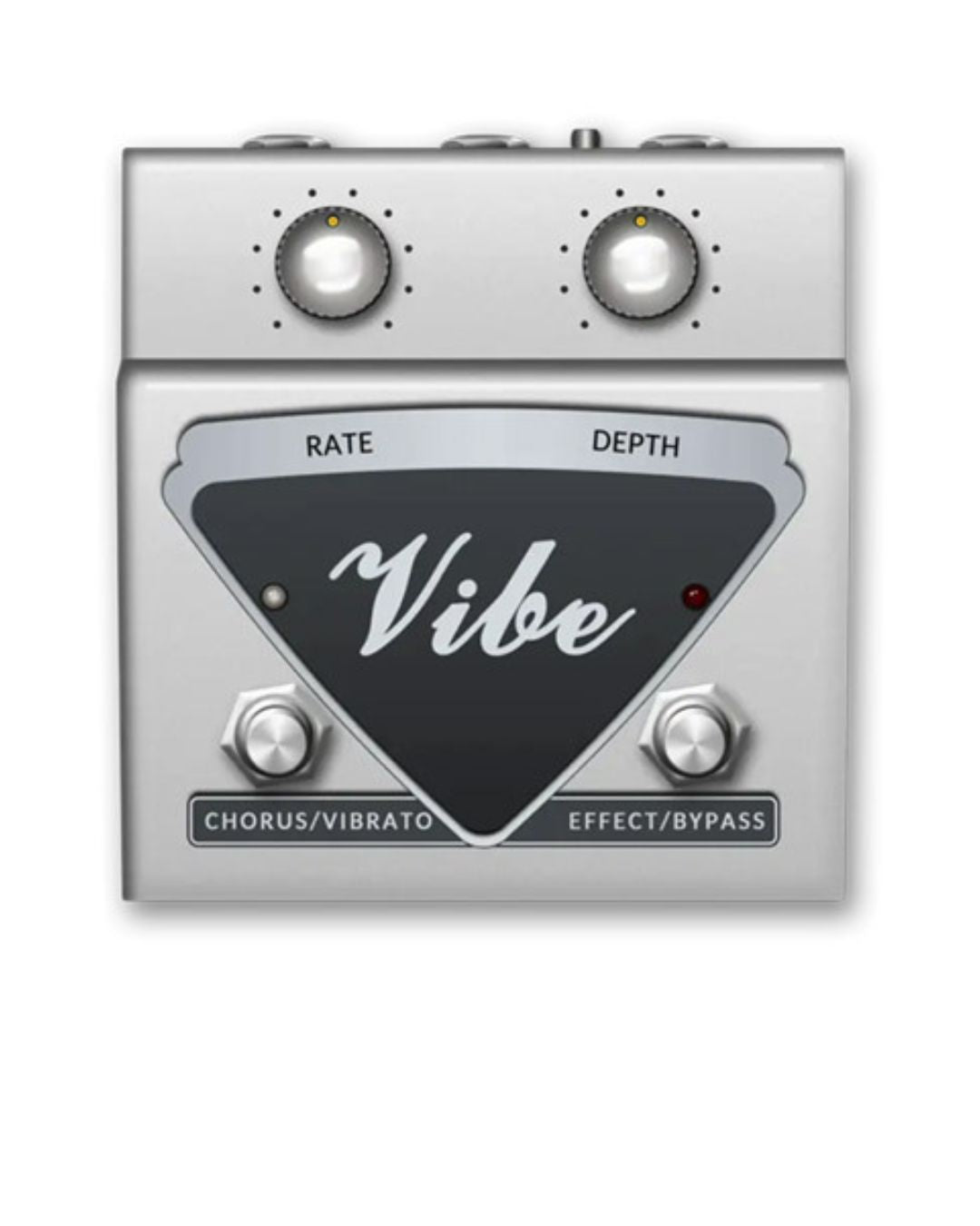Guitar effects pedal with 'Vibe' branding on a white background