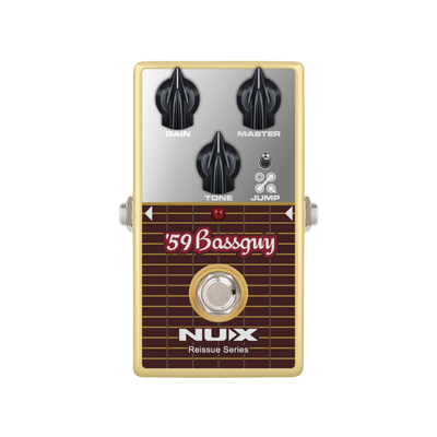 Guitar effects pedal with '59 Bassguy' and 'NUX' branding on a white background