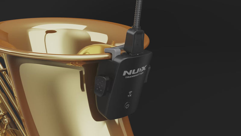 Demonstration of how the B-6 PRO transmitter clips onto the rim of a saxophone